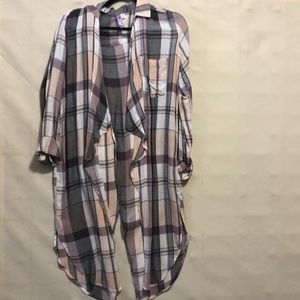Drape front waterfall plaid cardigan